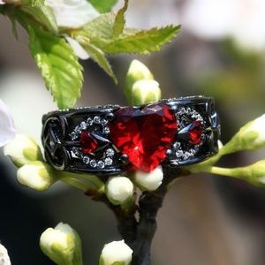 Sterling Silver Angel Wing Heart Shaped Ruby Ring